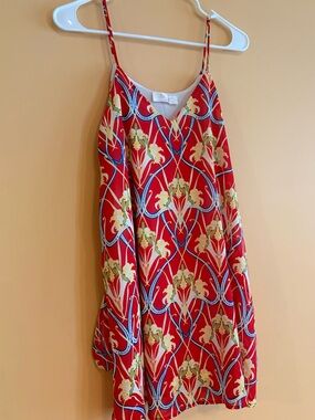 Peach Love California Red Floral Slip Dress with Blue Accents